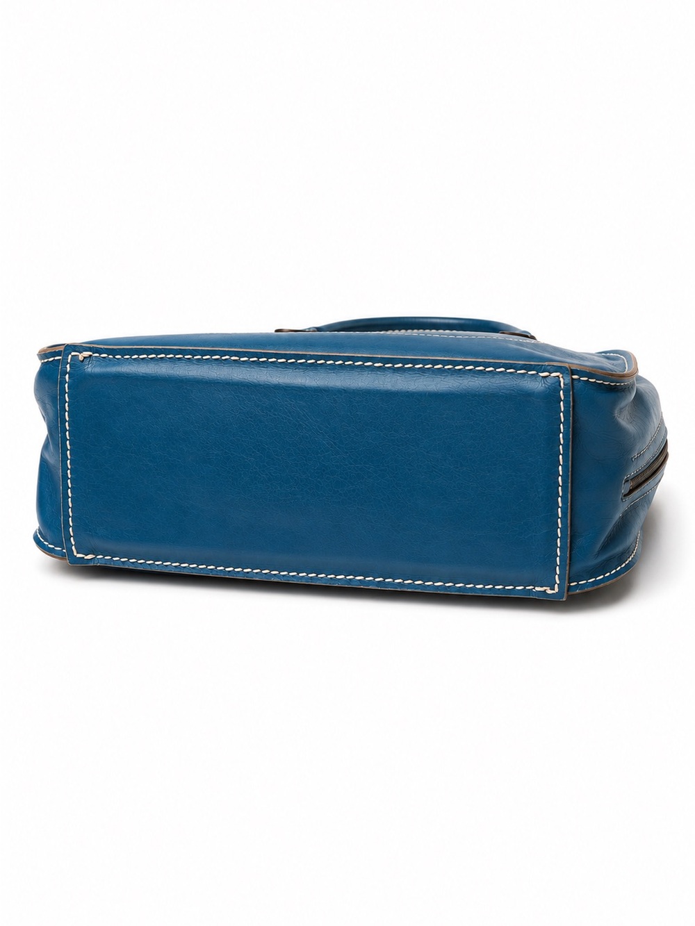 French Artisan Handcrafted Leather Satchel Turquoise Blue Top Handle Bag - Picture 4 of 12